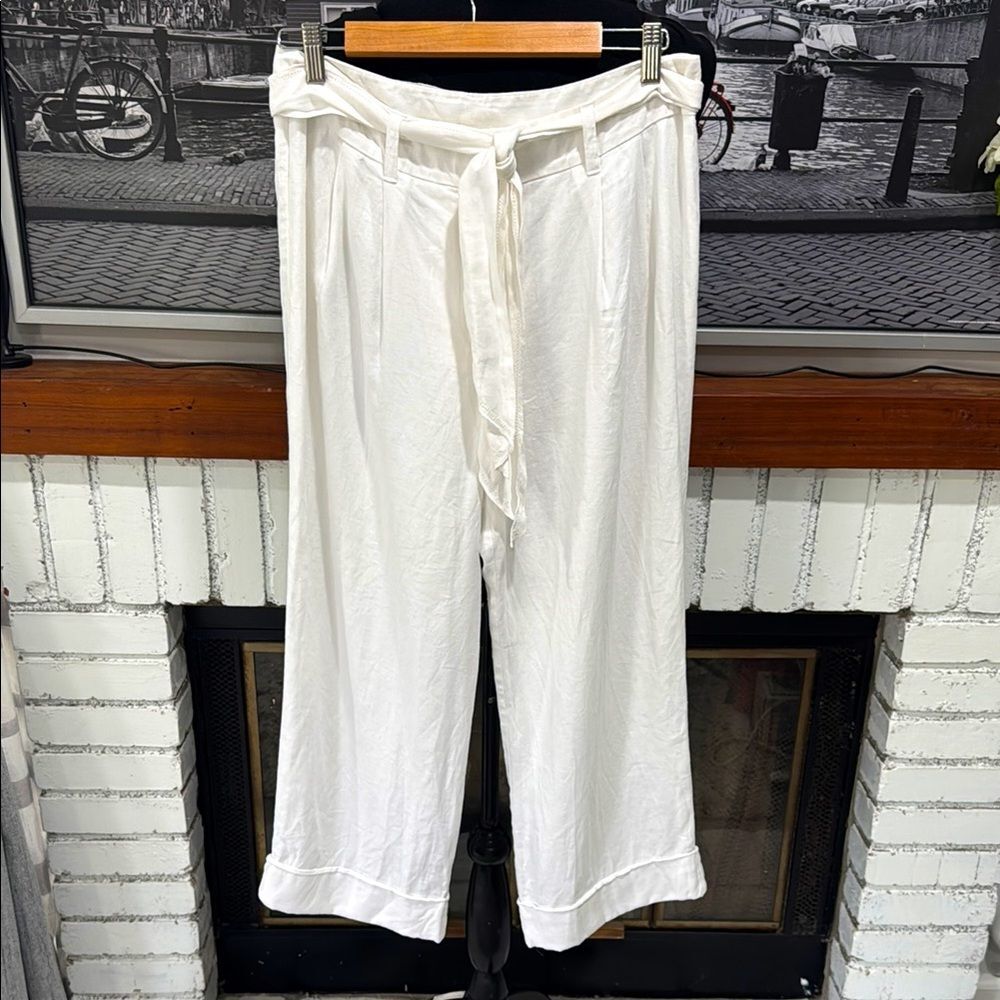 Jones New York Signature Women Pants Linen Size 10 Wide Leg Belted Pockets